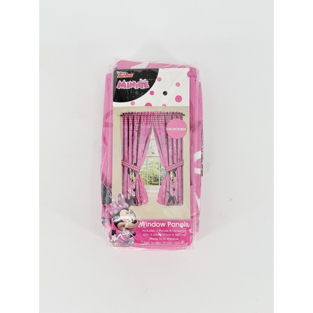 Disney Minnie Mouse Window Panels Curtains Drapes Pink Bow-tique 42"‎ x 63" each